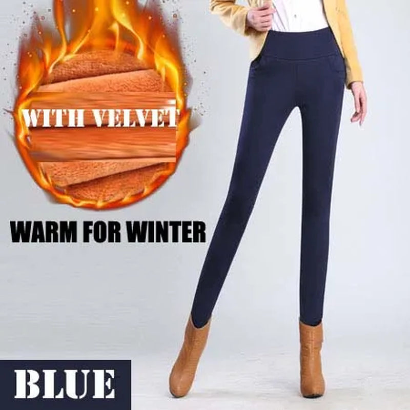 Clothes 5Xl Stretching Pants Women'S Winter Tights with High Waist Fleece Warm Pants Women Clothes Elasticity Black Pants