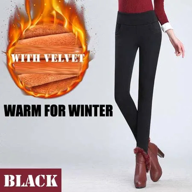 Clothes 5Xl Stretching Pants Women'S Winter Tights with High Waist Fleece Warm Pants Women Clothes Elasticity Black Pants