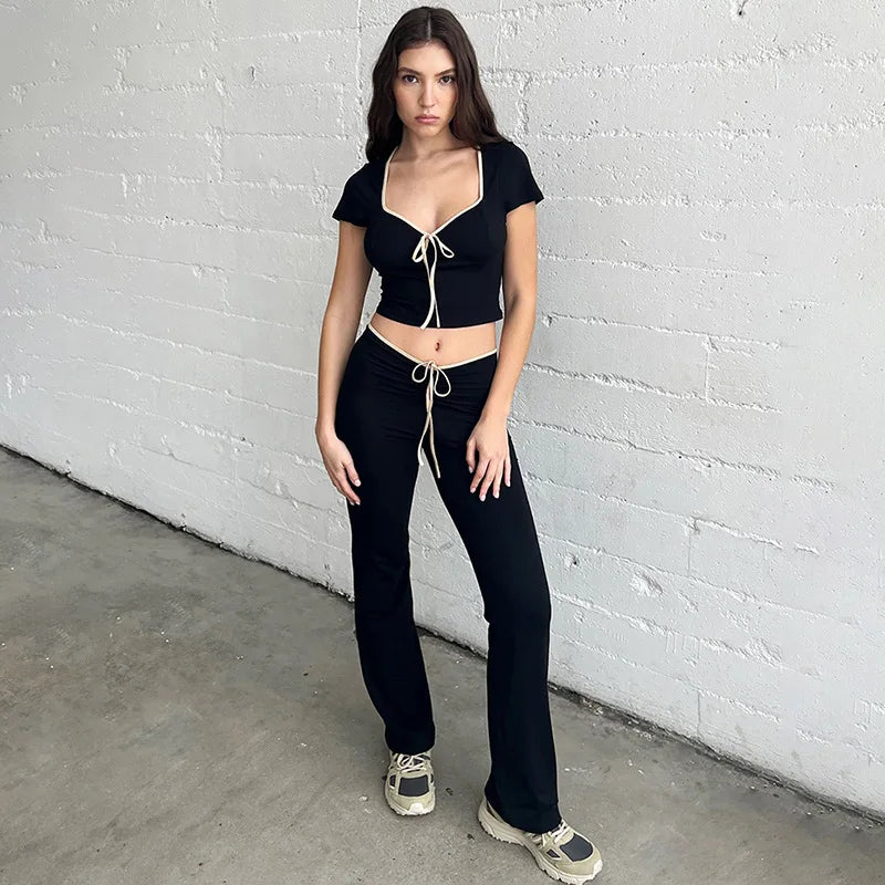 High Quality 2024 Women Pants Contrast Color Spring Summer Sexy Trousers Crop Tops Fashion Female Y2K Girl Style Slacks Traf