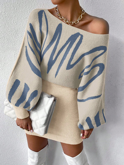 Professional rewrite: ```SHEIN Privé Batwing Sleeve Sweater Dress with Graphic Pattern```